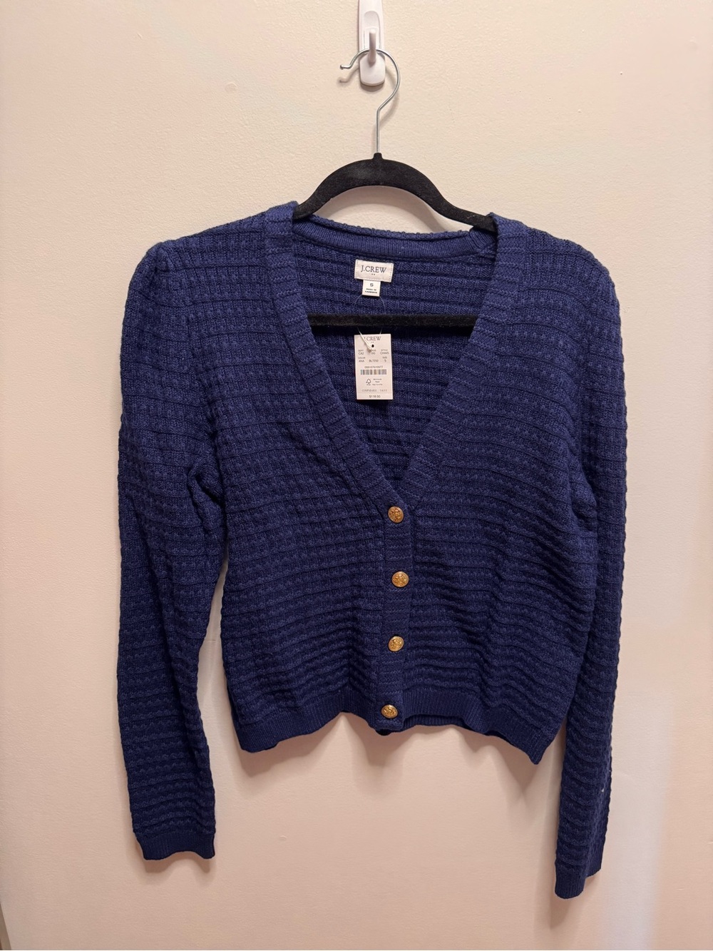NWT J. Crew Deep Navy Textured V-Neck Button Cardigan